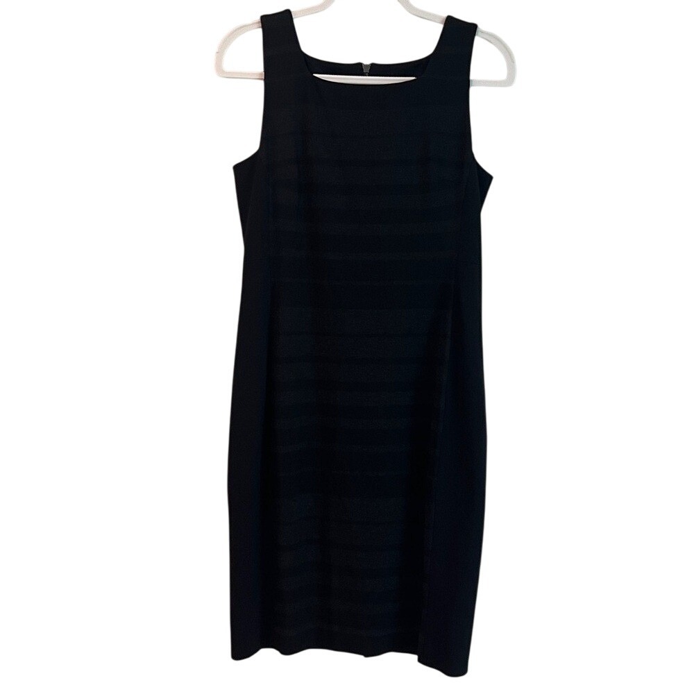 Eileen Fisher Timeless Black Dress Dark Grey Stripes Fitted Style Fully Lined